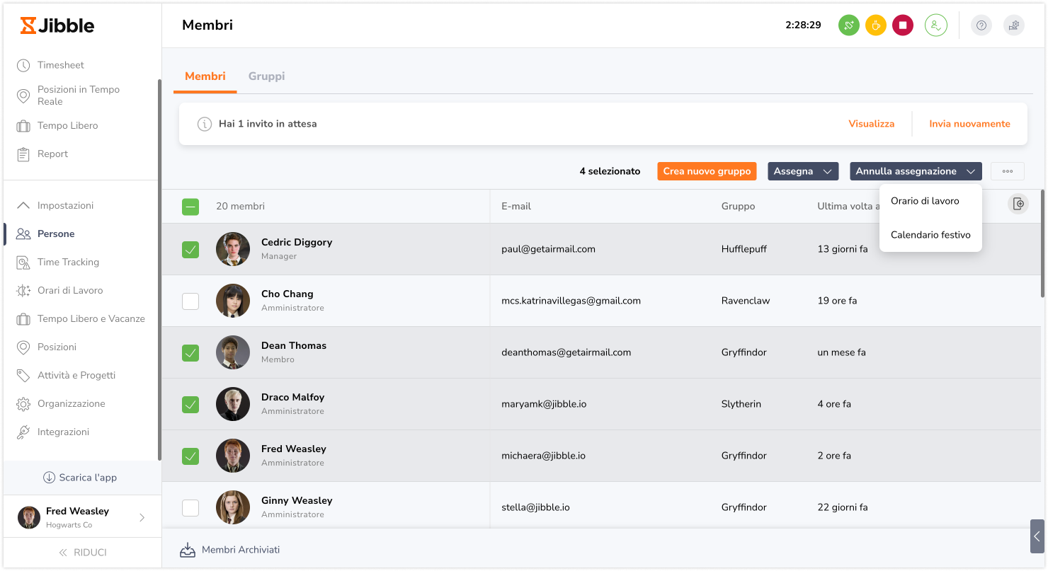 People settings bulk unassign member